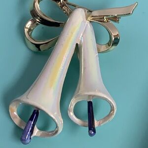 Vintage Iridescent Enamel Christmas Bell Brooch Holiday Pin